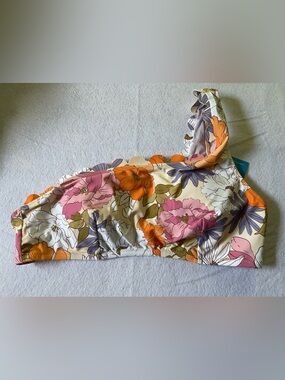 NWT’S Cupshe One-Shoulder Floral Swim Top - Cream, Pink & Orange
